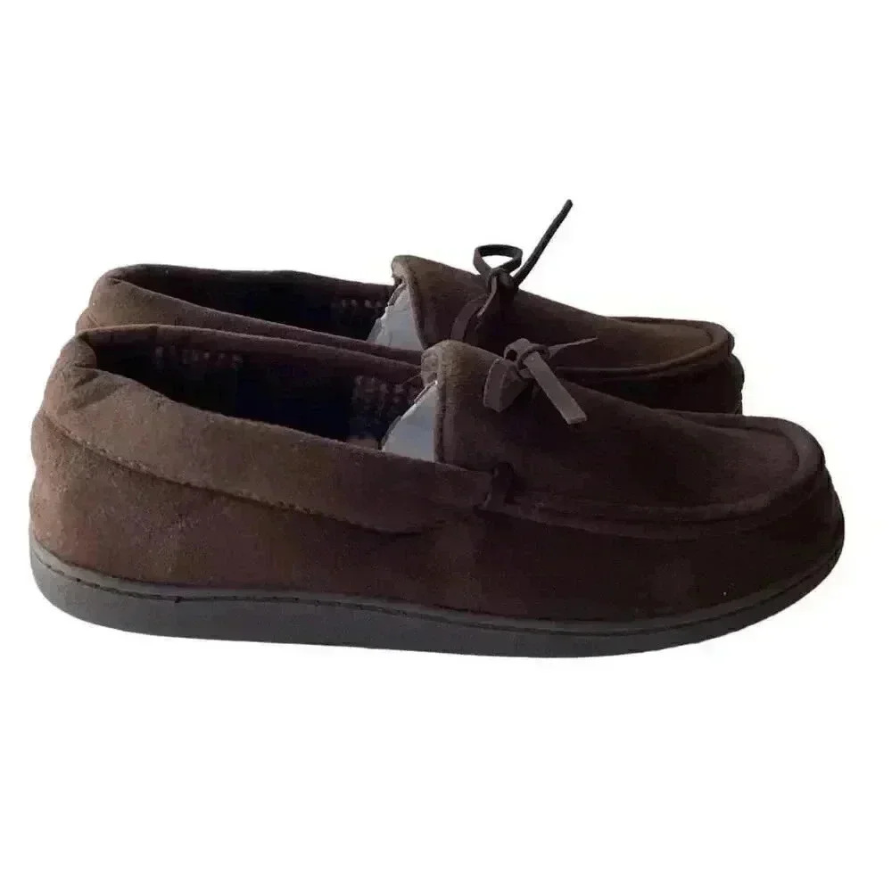 Van Heusen Mens Billy Mens M 8-9 Microsuede Fleece Lined Slippers Vegan Brown